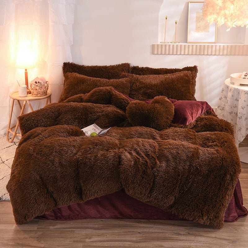 Housse de Couette Luxe en Polaire Épaisse Reine Roi Hiver Chaude avec Taies d'Oreiller - IVOIRART.COM