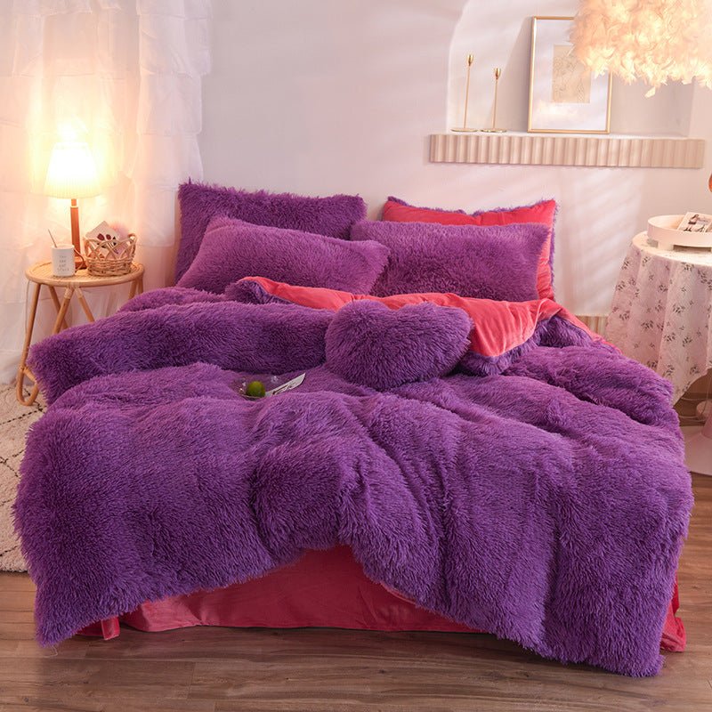 Housse de Couette Luxe en Polaire Épaisse Reine Roi Hiver Chaude avec Taies d'Oreiller - IVOIRART.COM