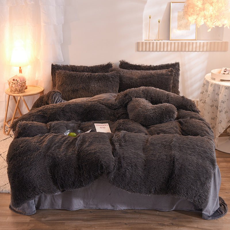 Housse de Couette Luxe en Polaire Épaisse Reine Roi Hiver Chaude avec Taies d'Oreiller - IVOIRART.COM