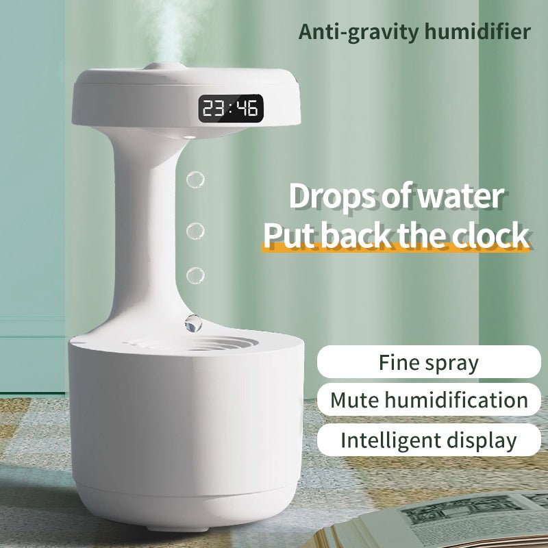 Humidificateur Anti-Gravité avec Horloge Goutte d’Eau, Diffuseur d’Arôme Ultra-Silencieux pour Bureau et Chambre, Grande Capacité - IVOIRART.COM