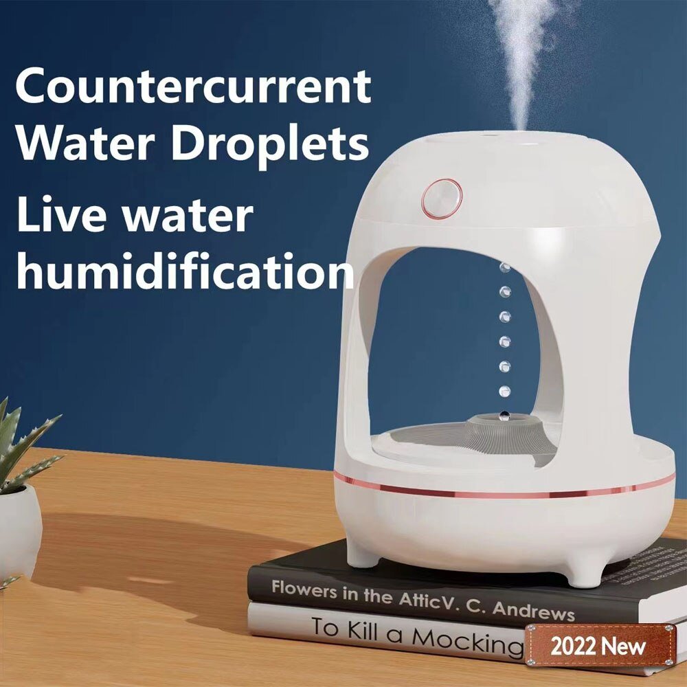 Humidificateur Fontaine LED Gouttes d'Eau Antigravité avec Purification Air - IVOIRART.COM