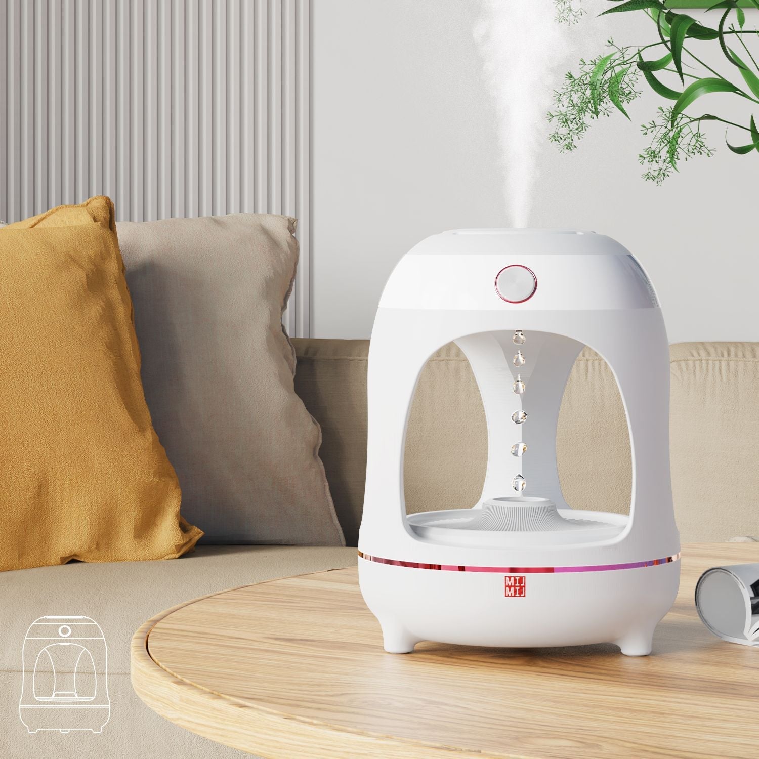 Humidificateur Fontaine LED Gouttes d'Eau Antigravité avec Purification Air - IVOIRART.COM