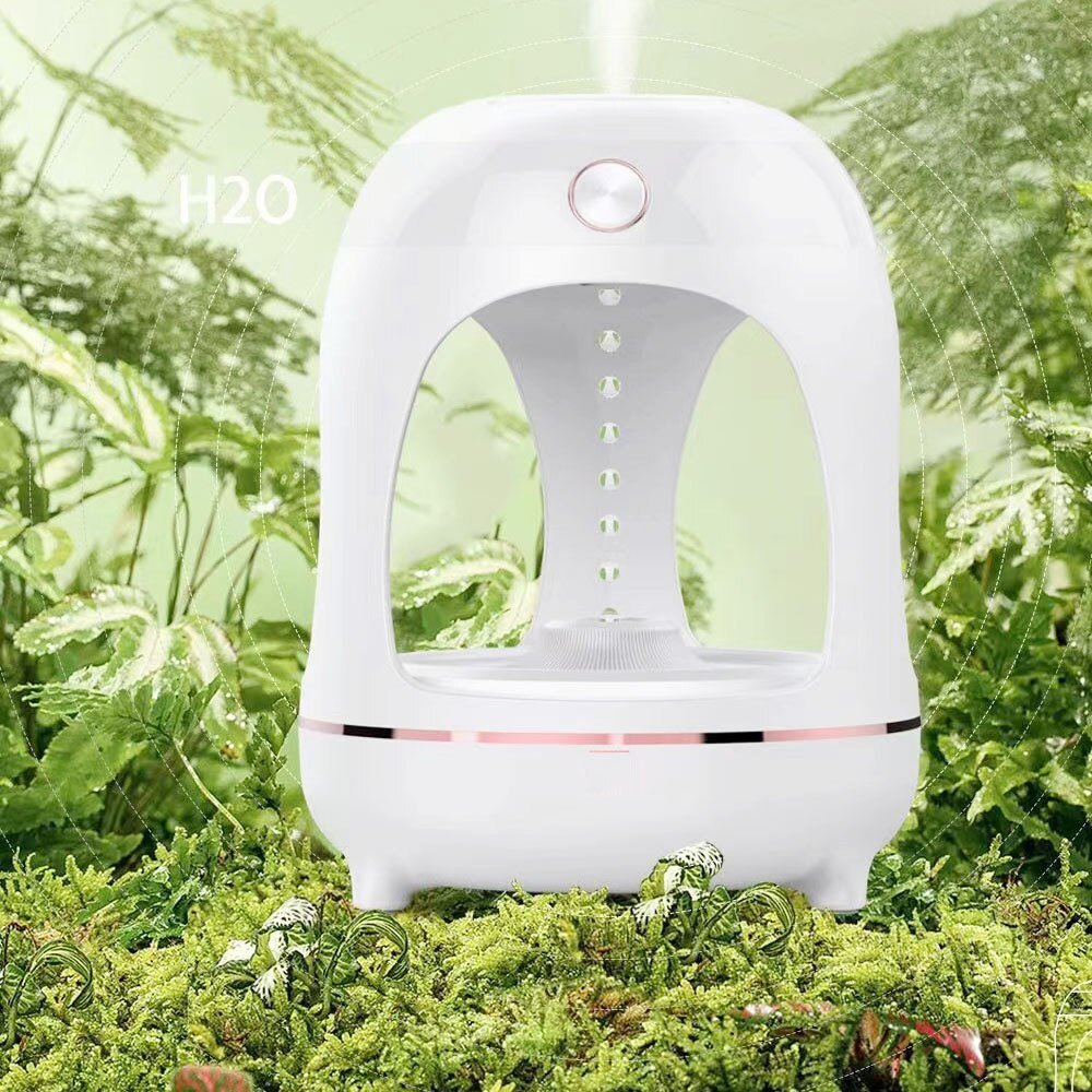 Humidificateur Fontaine LED Gouttes d'Eau Antigravité avec Purification Air - IVOIRART.COM