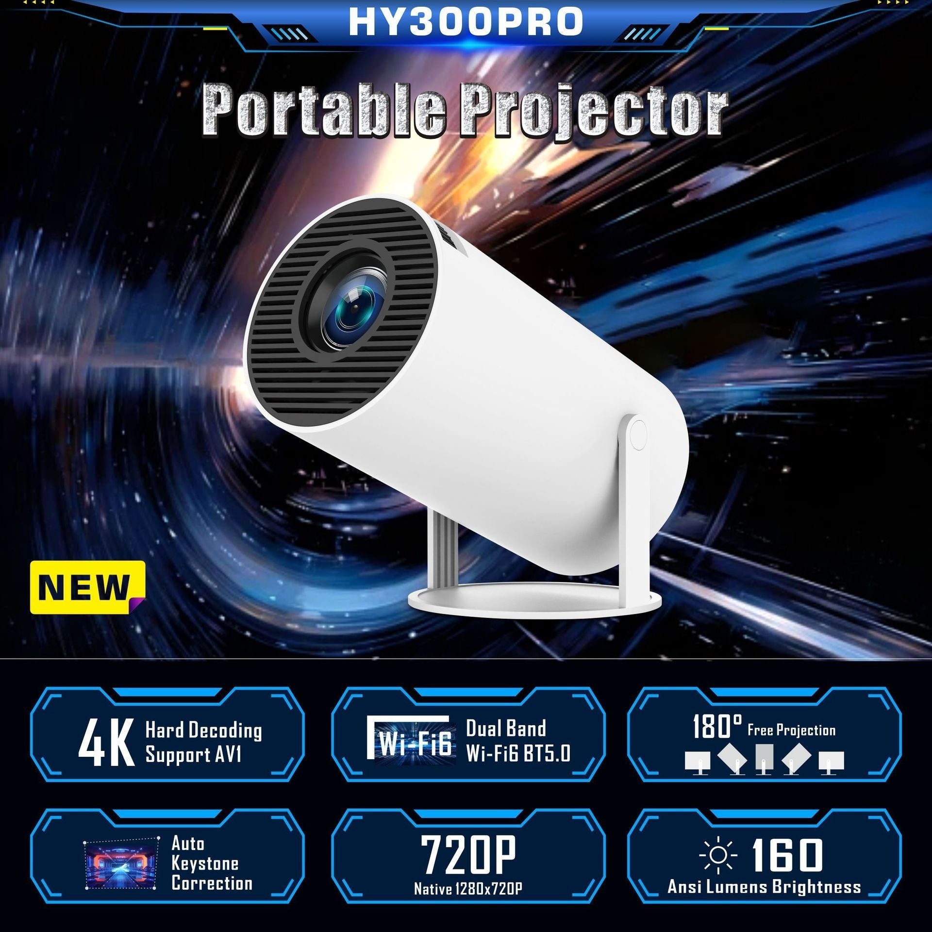 HY300 Pro Projector Home Theater Entertainment Portable Small Projector - IVOIRART.COM
