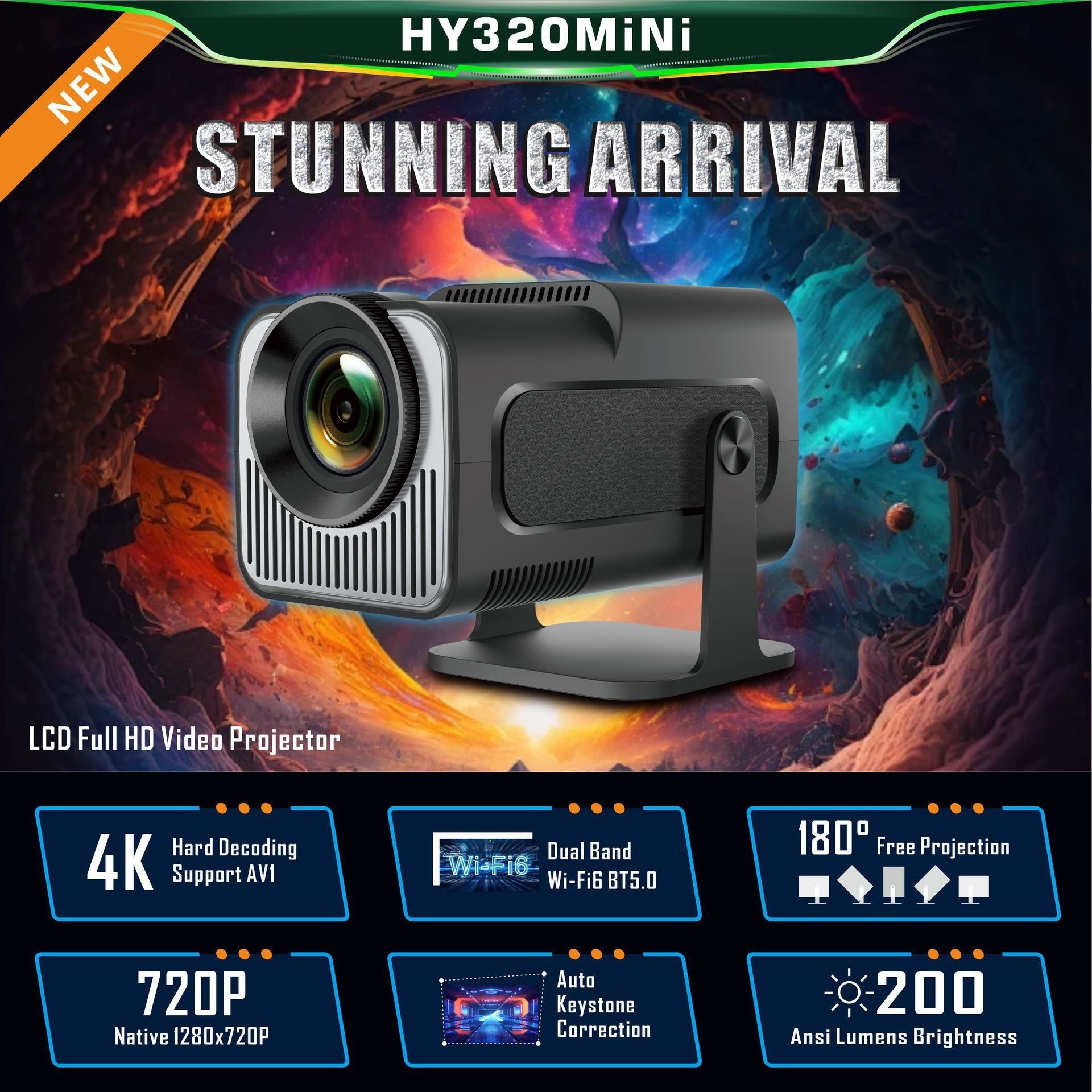 HY320 Mini Projecteur 720P Android - 40W, 260 Lumens, Version HDMI et Android UE - IVOIRART.COM
