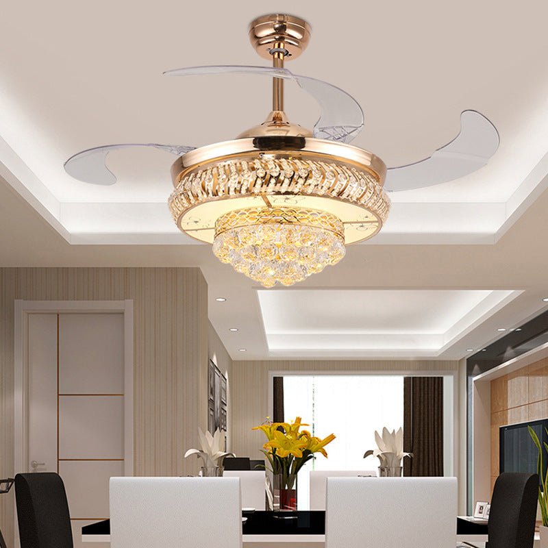 Invisible Retractable Ceiling Fan with Crystal Shade and Frequency Motor Controls - IVOIRART.COM