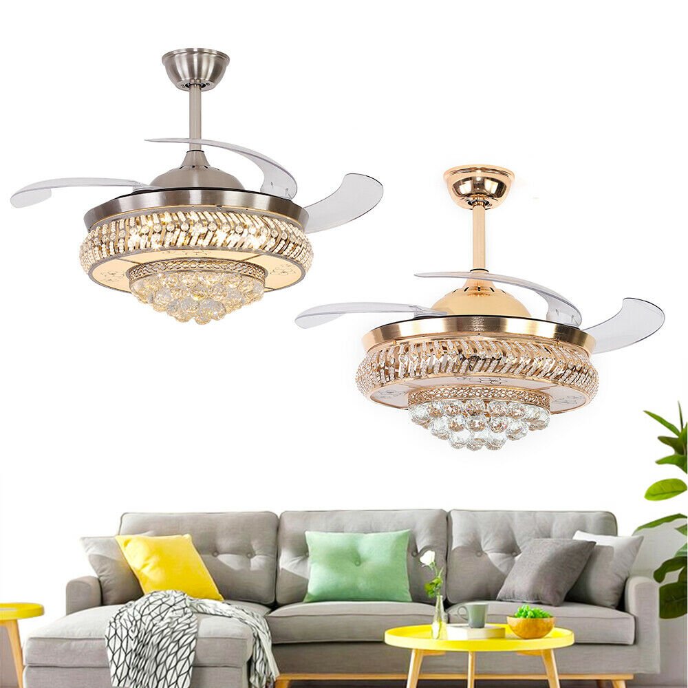 Invisible Retractable Ceiling Fan with Crystal Shade and Frequency Motor Controls - IVOIRART.COM