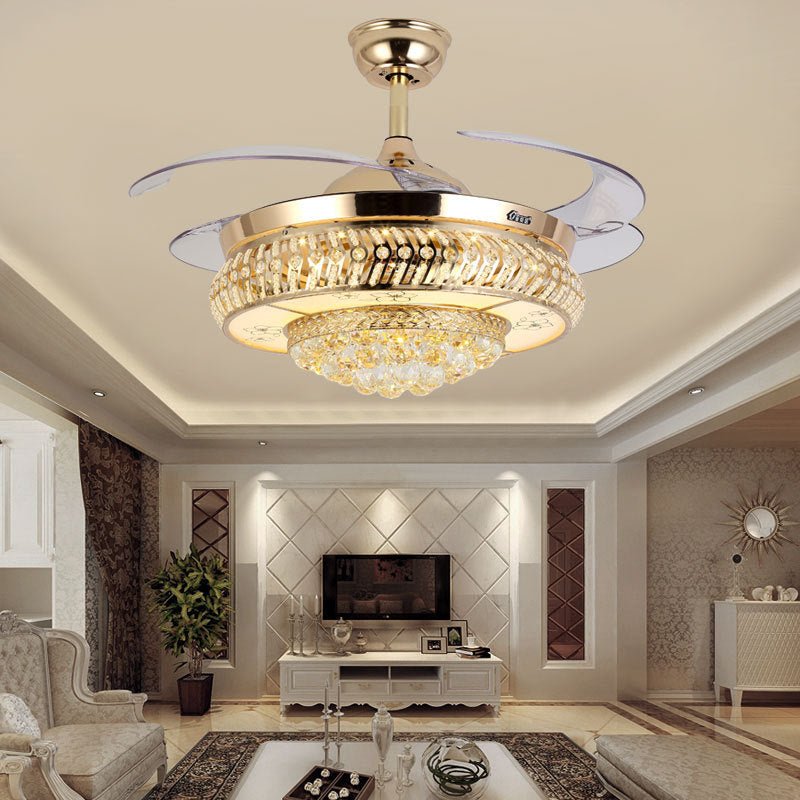 Invisible Retractable Ceiling Fan with Crystal Shade and Frequency Motor Controls - IVOIRART.COM