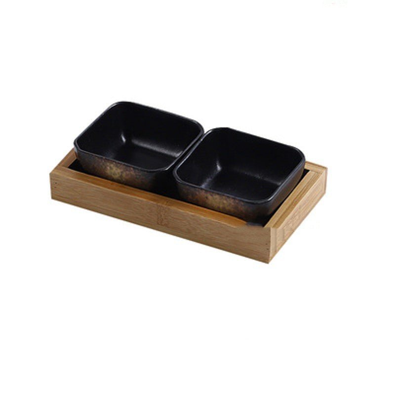 Japan Style Ceramic Fruits Plates with Bamboo Serving Tray - IVOIRART.COM