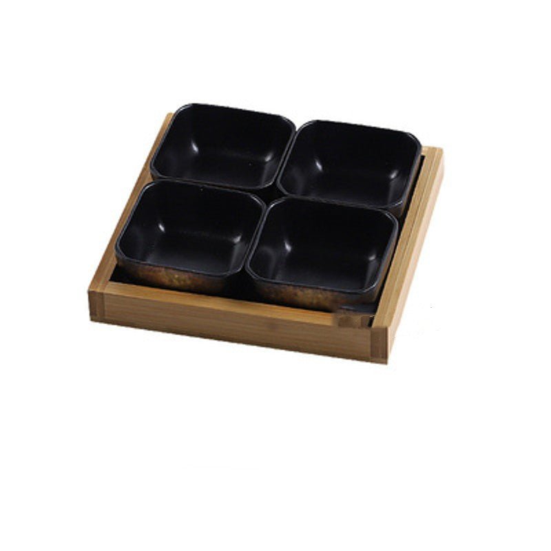 Japan Style Ceramic Fruits Plates with Bamboo Serving Tray - IVOIRART.COM