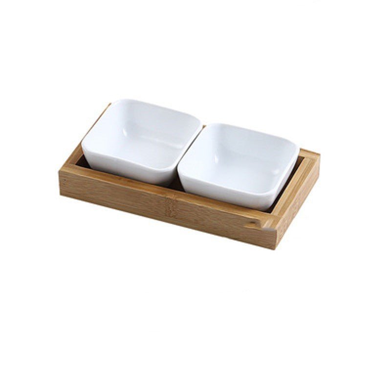 Japan Style Ceramic Fruits Plates with Bamboo Serving Tray - IVOIRART.COM