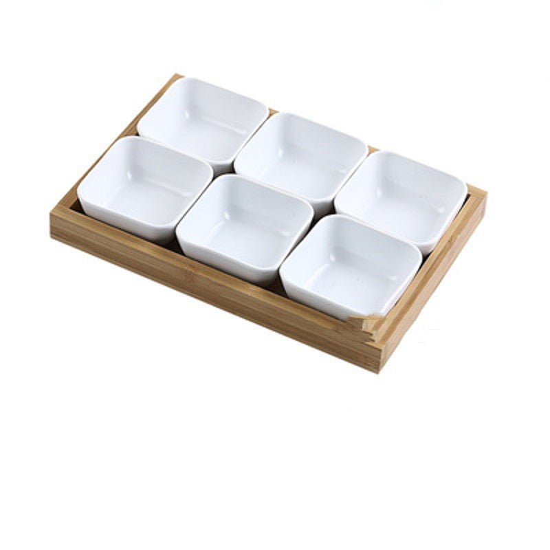 Japan Style Ceramic Fruits Plates with Bamboo Serving Tray - IVOIRART.COM