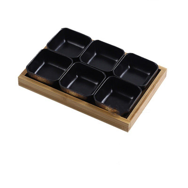 Japan Style Ceramic Fruits Plates with Bamboo Serving Tray - IVOIRART.COM