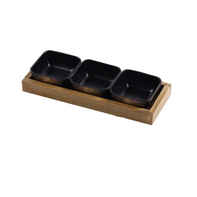 Japan Style Ceramic Fruits Plates with Bamboo Serving Tray - IVOIRART.COM