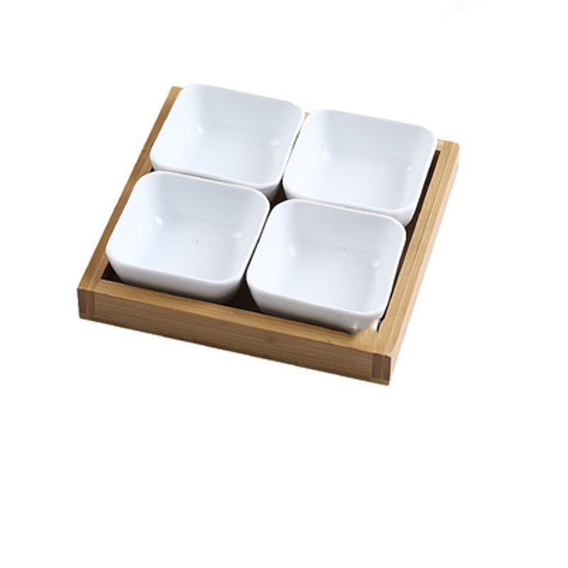 Japan Style Ceramic Fruits Plates with Bamboo Serving Tray - IVOIRART.COM
