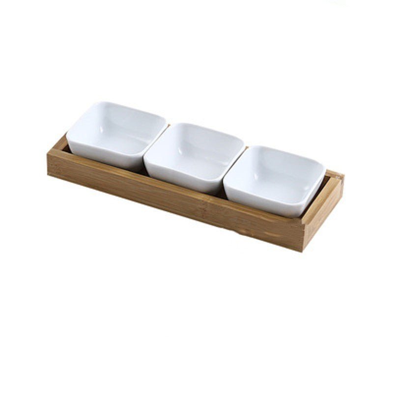 Japan Style Ceramic Fruits Plates with Bamboo Serving Tray - IVOIRART.COM