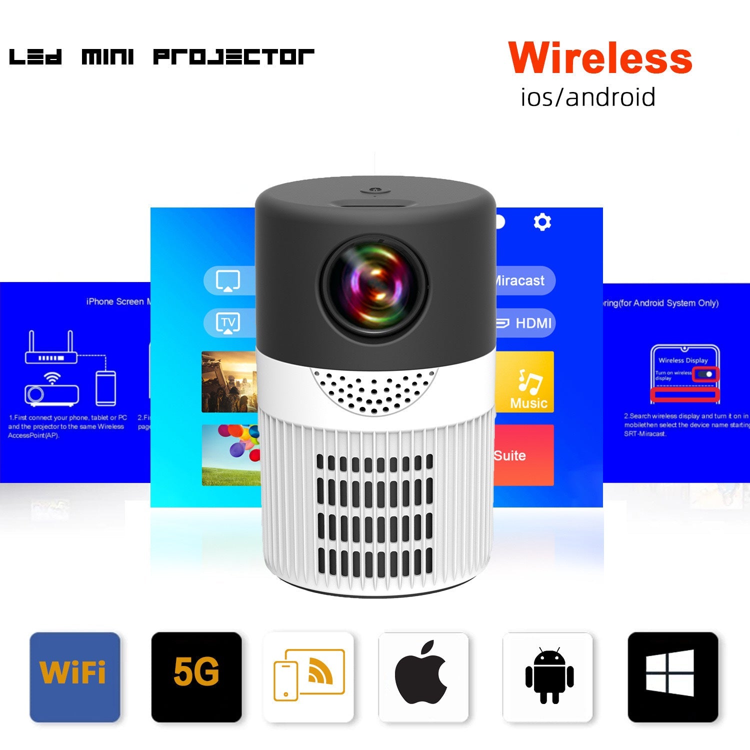 JHT400 Mini projecteur portable pour la maison - micro projecteur sans fil poche - IVOIRART.COM