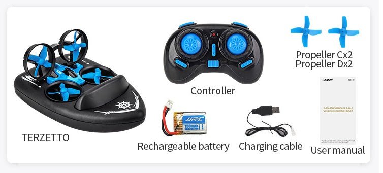 JJRC H36F Terzetto 1/20 2.4G Drone RC 3-en-1 Avion Voiture Bateau Quadcopter RTR! - IVOIRART.COM