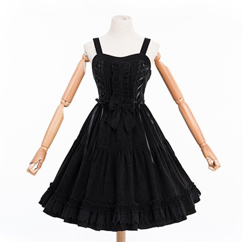 Jupe à bretelles en velours côtelé taille haute coupe slim style Lolita brodée. - IVOIRART.COM