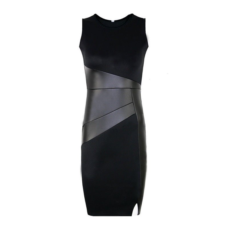 Jupe crayon ajustée en cuir patchwork OL, robe sexy et élégante noire - IVOIRART.COM