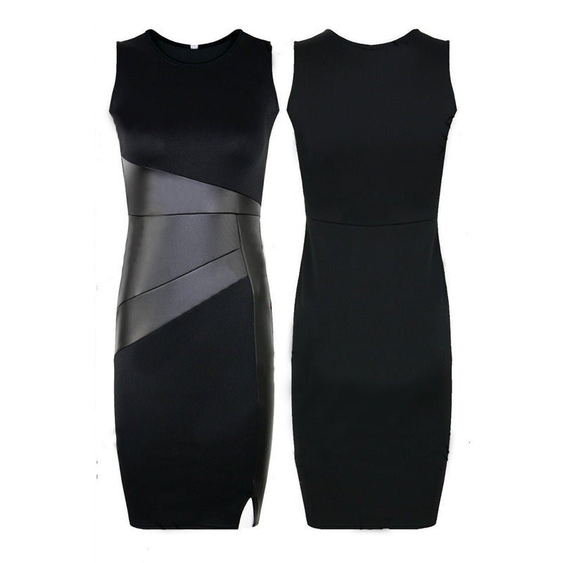 Jupe crayon ajustée en cuir patchwork OL, robe sexy et élégante noire - IVOIRART.COM