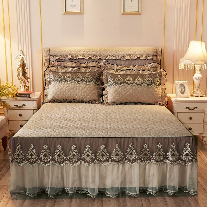 Jupe de Lit Matelassée en Dentelle avec Doublure - Style Élégant et Confort - IVOIRART.COM