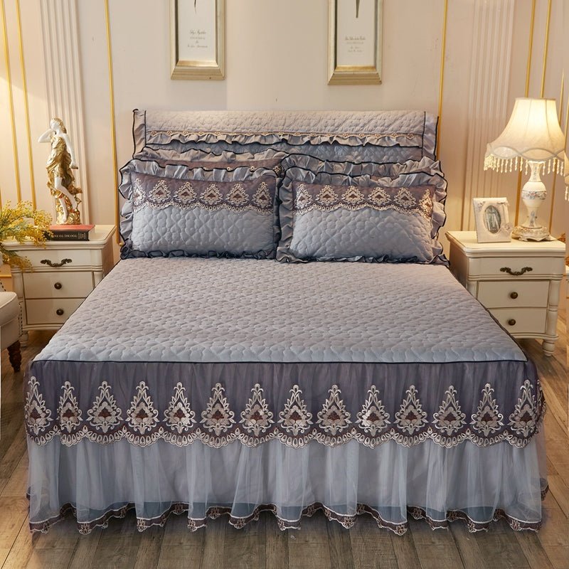 Jupe de Lit Matelassée en Dentelle avec Doublure - Style Élégant et Confort - IVOIRART.COM