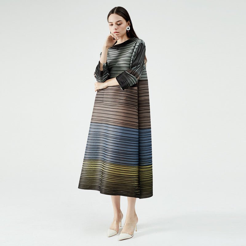 Jupe imprimée mi-longue ample à manches 3/4 lanternes, polyester 100% chic été. - IVOIRART.COM