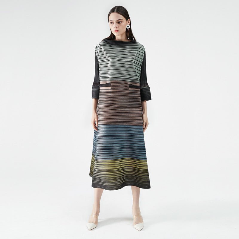 Jupe imprimée mi-longue ample à manches 3/4 lanternes, polyester 100% chic été. - IVOIRART.COM