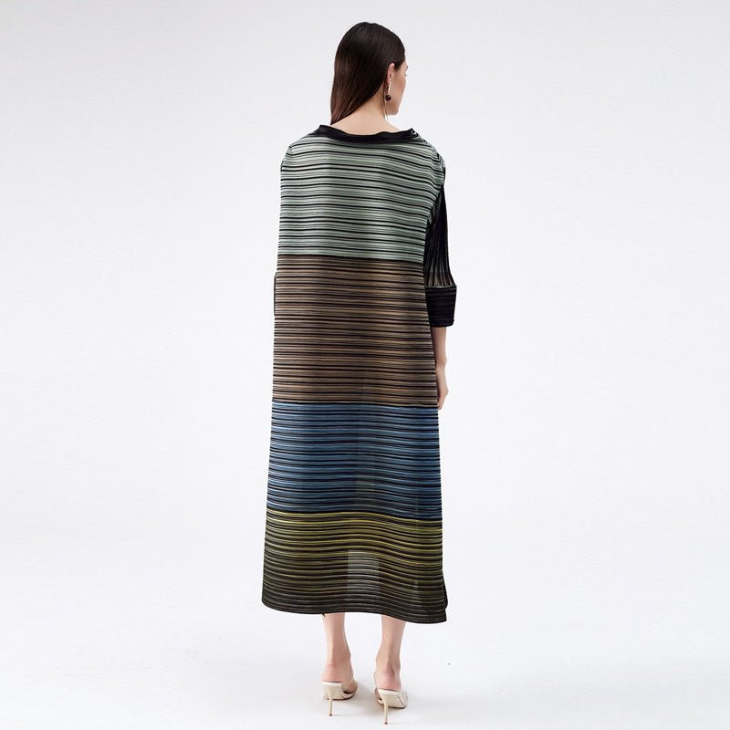 Jupe imprimée mi-longue ample à manches 3/4 lanternes, polyester 100% chic été. - IVOIRART.COM