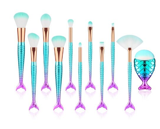 Kit de 11 pinceaux de maquillage sirène pour fond de teint, sourcils, eyeliner - IVOIRART.COM