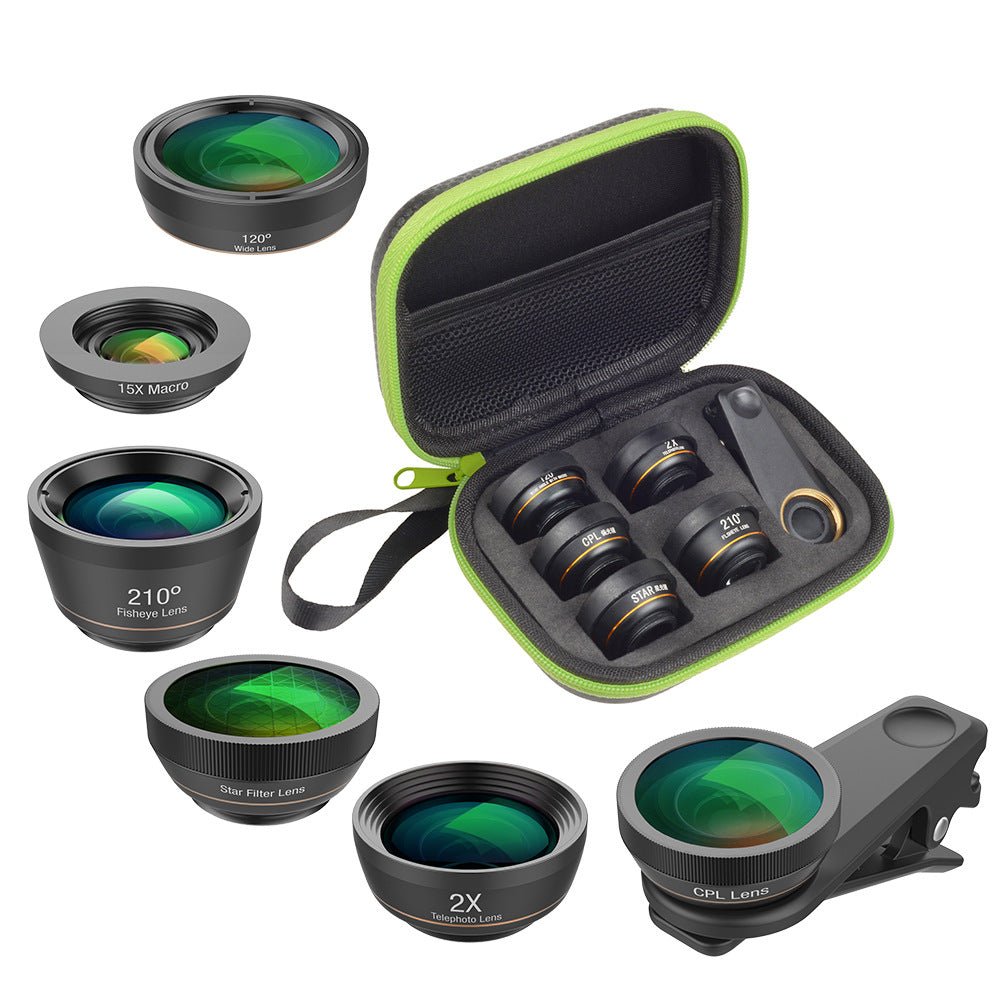 Kit d’objectifs universels 6 en 1 pour smartphone avec fisheye, macro, grand angle, 2x téléobjectif, CPL et filtre étoile - IVOIRART.COM