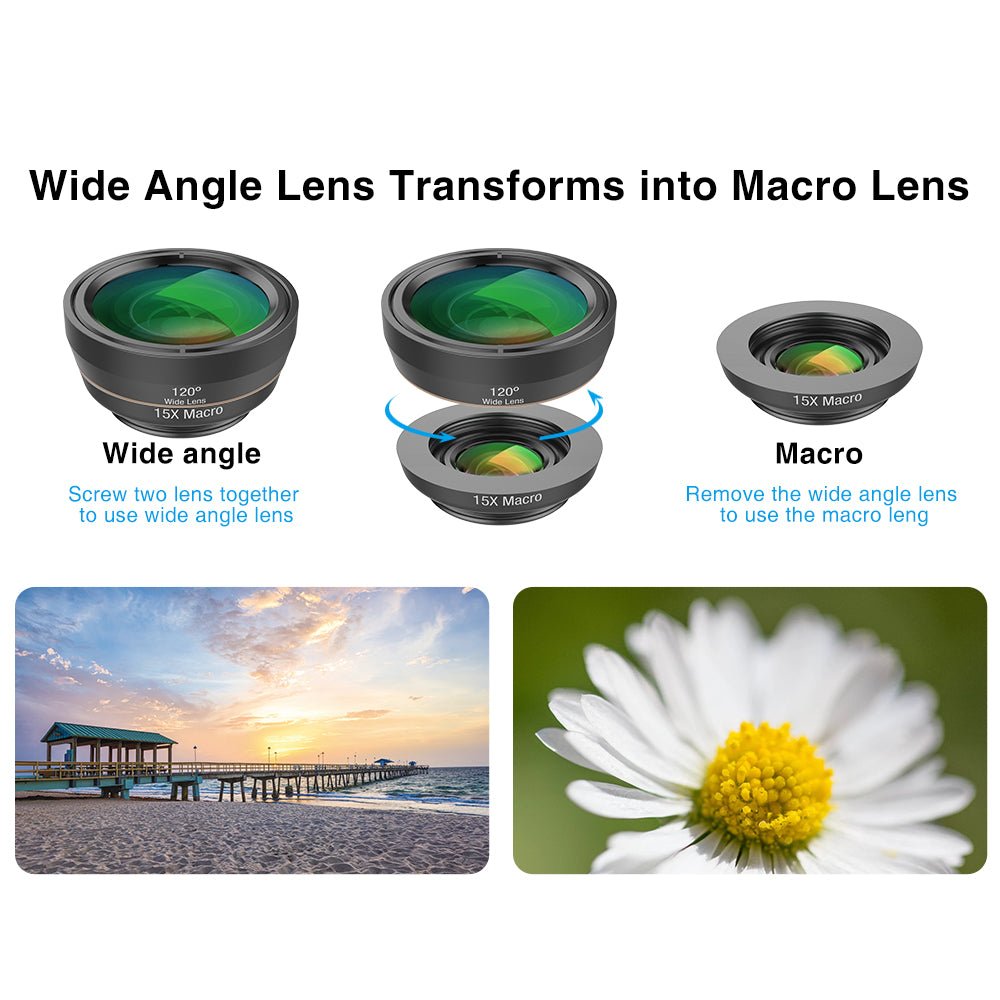 Kit d’objectifs universels 6 en 1 pour smartphone avec fisheye, macro, grand angle, 2x téléobjectif, CPL et filtre étoile - IVOIRART.COM