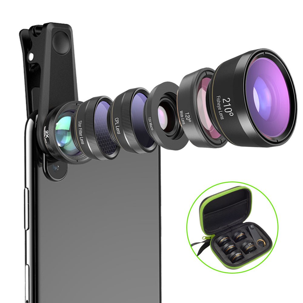 Kit d’objectifs universels 6 en 1 pour smartphone avec fisheye, macro, grand angle, 2x téléobjectif, CPL et filtre étoile - IVOIRART.COM