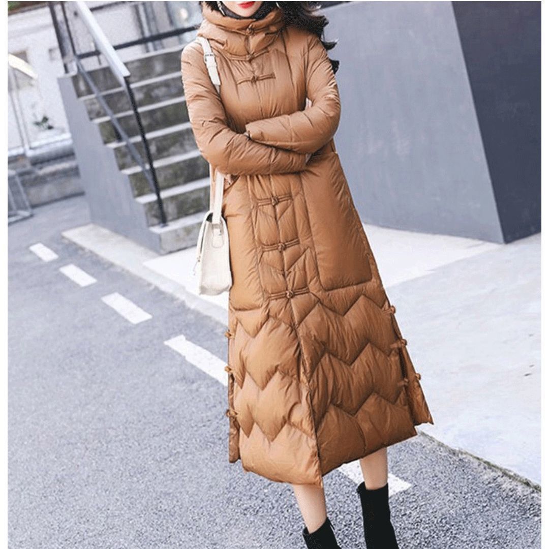 Knee-length Chinese-style Retro Frog-button Coat - IVOIRART.COM