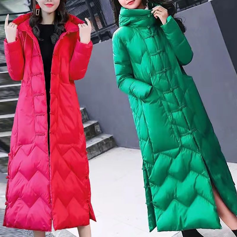 Knee-length Chinese-style Retro Frog-button Coat - IVOIRART.COM