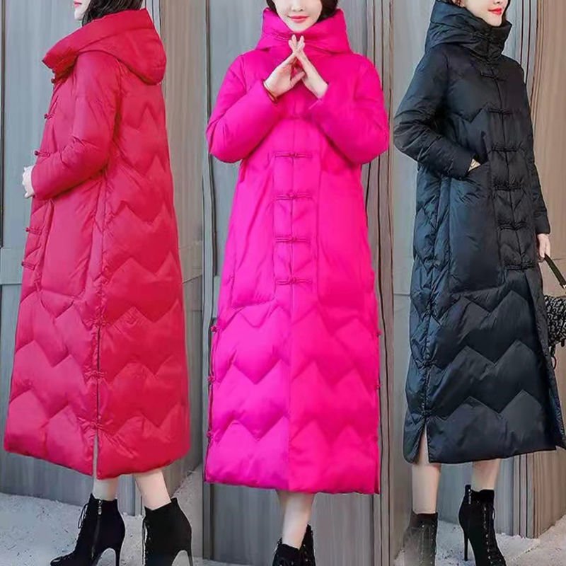 Knee-length Chinese-style Retro Frog-button Coat - IVOIRART.COM
