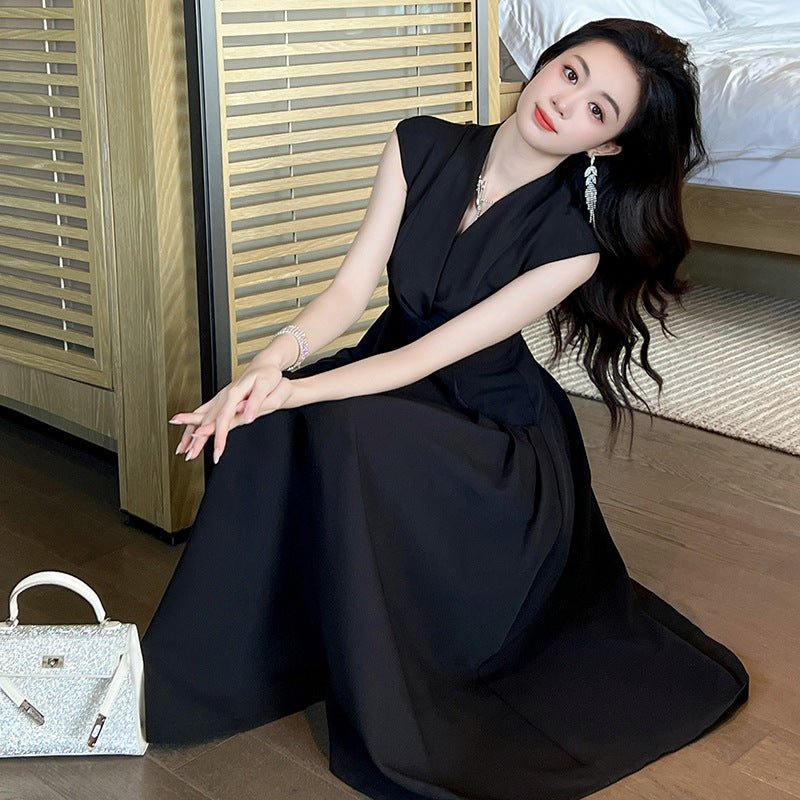 Knot-tied Waist Hepburn-style Long Dress With Pockets - IVOIRART.COM