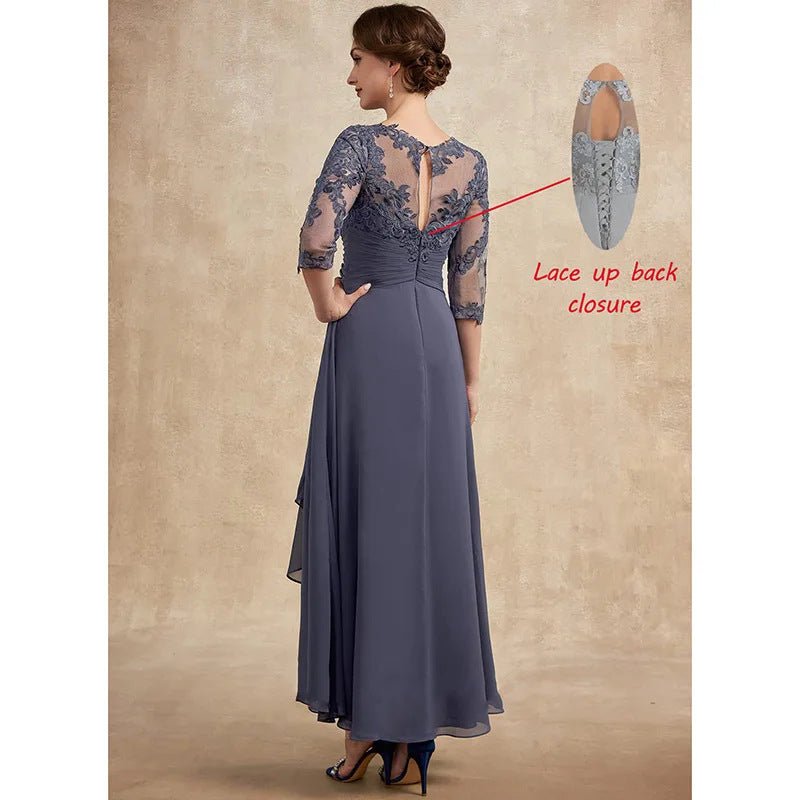 Lace Applique Chiffon Dress Mid-sleeve Mom Dress - IVOIRART.COM