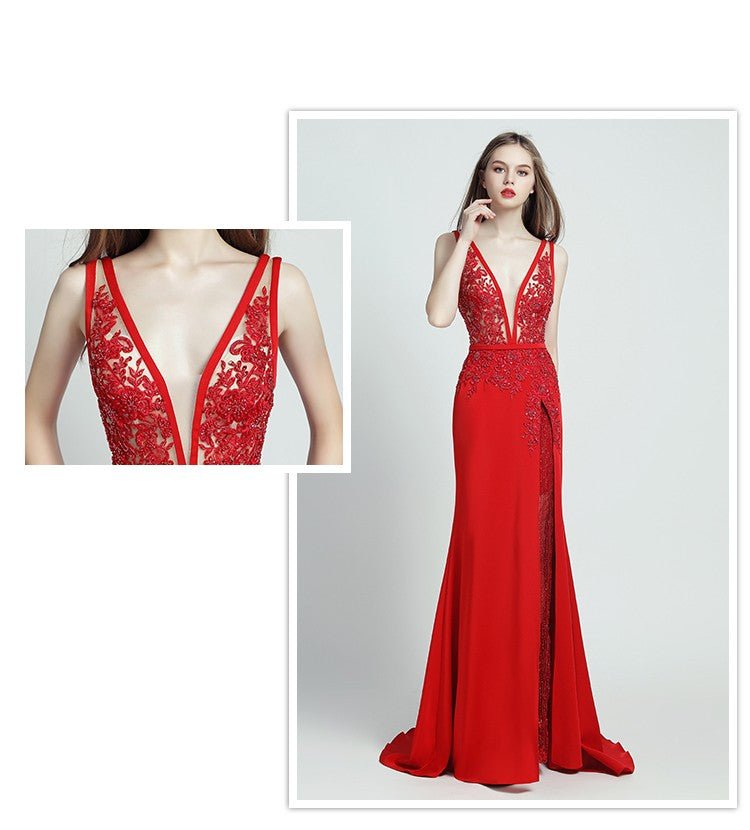 Lace Beaded Toast Dress Temperament Long Style - IVOIRART.COM