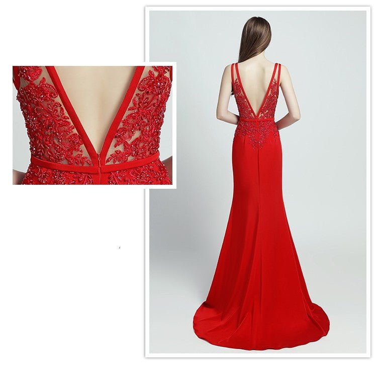 Lace Beaded Toast Dress Temperament Long Style - IVOIRART.COM