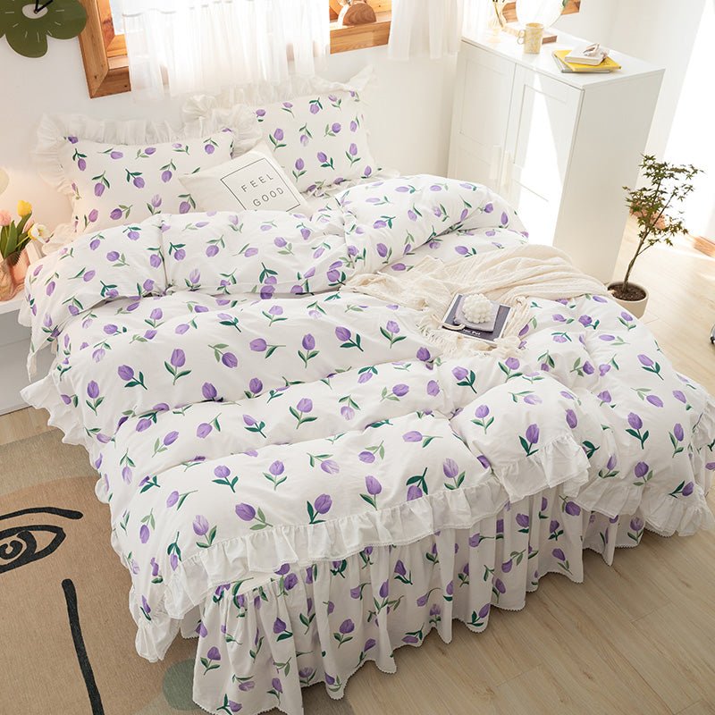Lace Bed Skirt Set Of Four - IVOIRART.COM