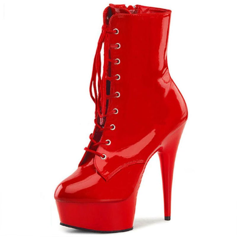 Lace-Up Low Boots Black Pole Dance Plus Size Waterproof - IVOIRART.COM