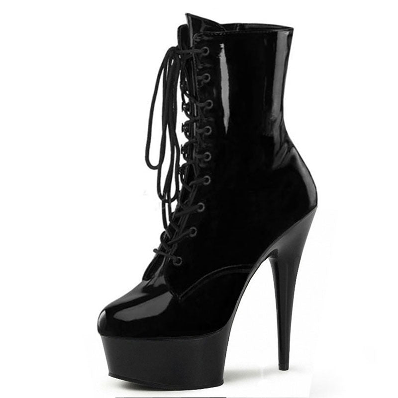 Lace-Up Low Boots Black Pole Dance Plus Size Waterproof - IVOIRART.COM