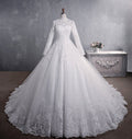 Lace Wedding Dress Bridal Stand-up Collar Long-sleeved Large Tail Large Size - IVOIRART.COM