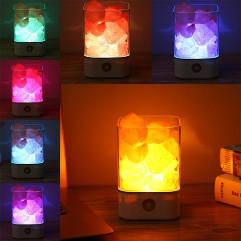 Lampe à sel cristallin LED USB en sel de l'Himalaya avec lumière colorée apaisante - IVOIRART.COM