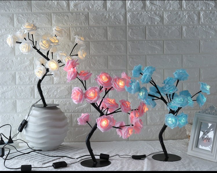 Lampe Arbre LED Rose Petite Lampe Arbre Modélisation Lampe de Table Lumineuse - IVOIRART.COM