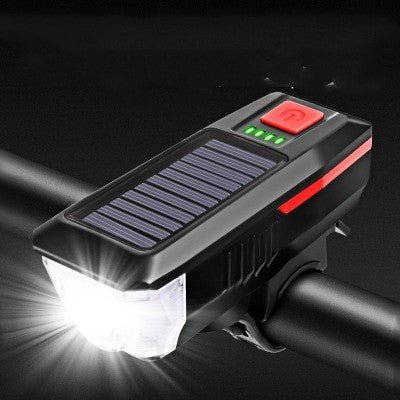 Lampe avant VTT rechargeable puissante avec klaxon 2000mAh solaire et USB 120 dB - IVOIRART.COM
