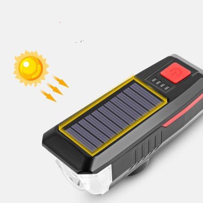 Lampe avant VTT rechargeable puissante avec klaxon 2000mAh solaire et USB 120 dB - IVOIRART.COM