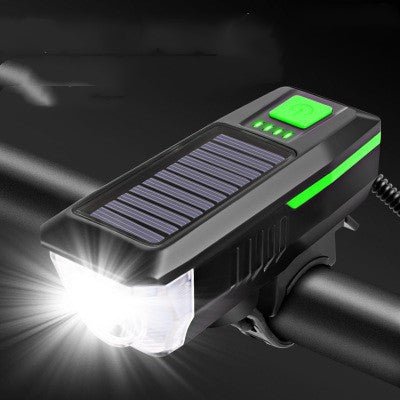 Lampe avant VTT rechargeable puissante avec klaxon 2000mAh solaire et USB 120 dB - IVOIRART.COM